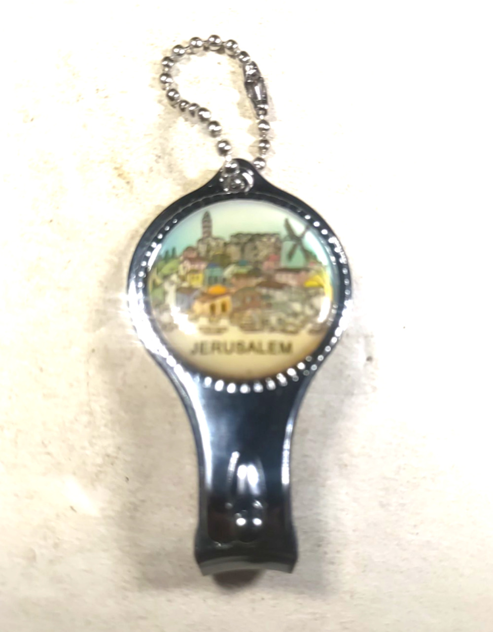 Jerusalem Nail Clipper Keychain Silver Tone Metal